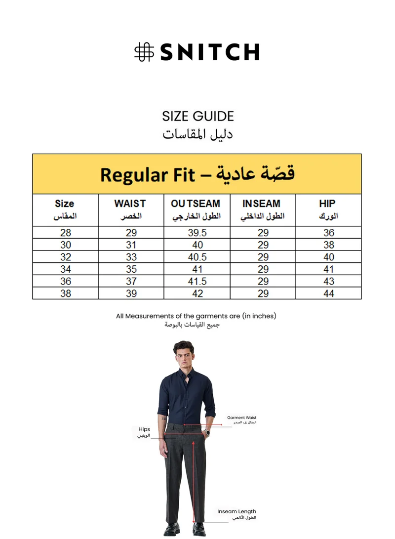 SNITCH Grey Regular Fit Stretch Trousers for Men | Best Price UAE